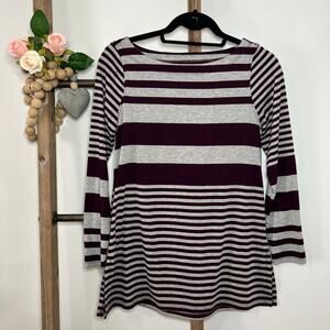 Sunday Grey Burgundy Striped‎ Long Sleeved Shirt Size X Small